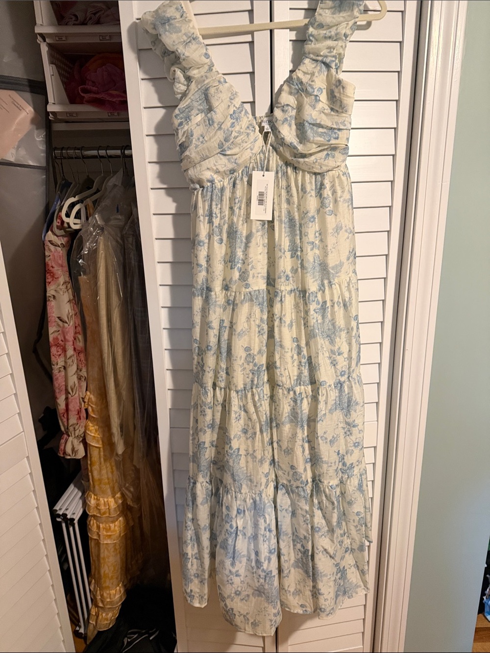 NWT Ivory Maxi Dress with Light Blue Floral Print
